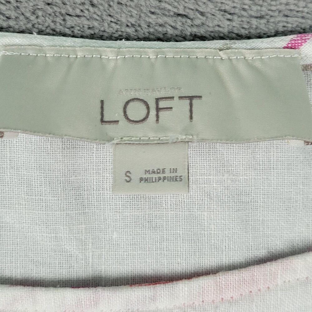 Ann Taylor Loft Blouson Mini Dress Beige Pink Stripe Sz S 100% Linen Drawstring - Picture 2 of 8